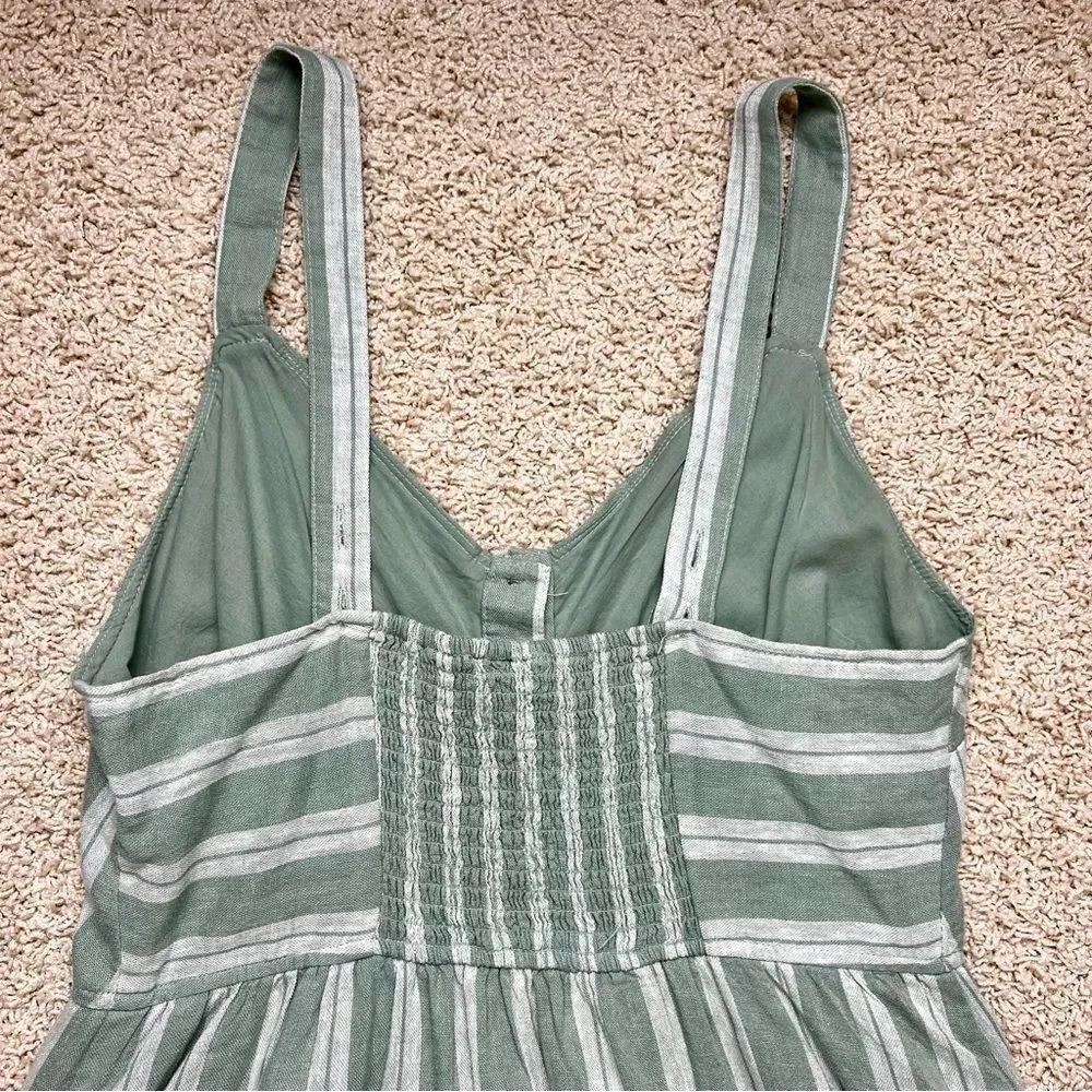 UNIVERSAL THREAD Linen Blend Midi Dress Lined Buttons Pockets Green Shite Medium - Picture 4 of 12